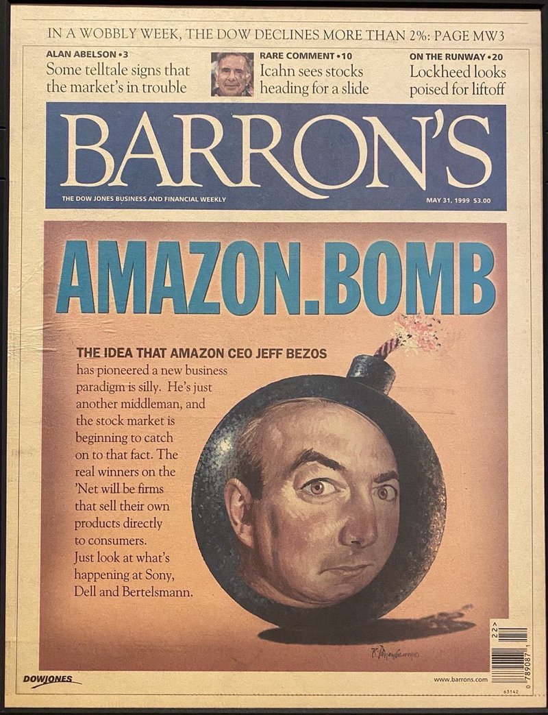 Magazine cover of Barron’s that says Amazon.bomb