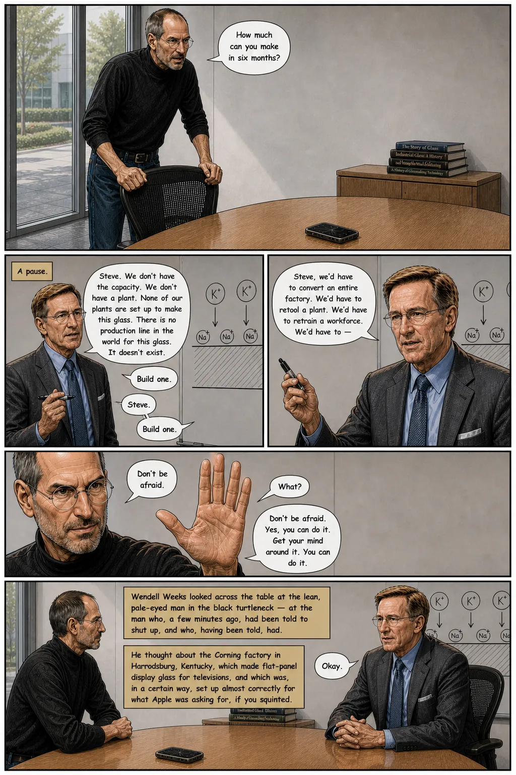 Page 46: A tense meeting over glass production